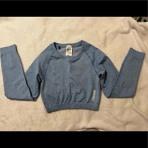 Gymshark Adapt Marl Seamless Long Sleeve Crop Top - Light Blue